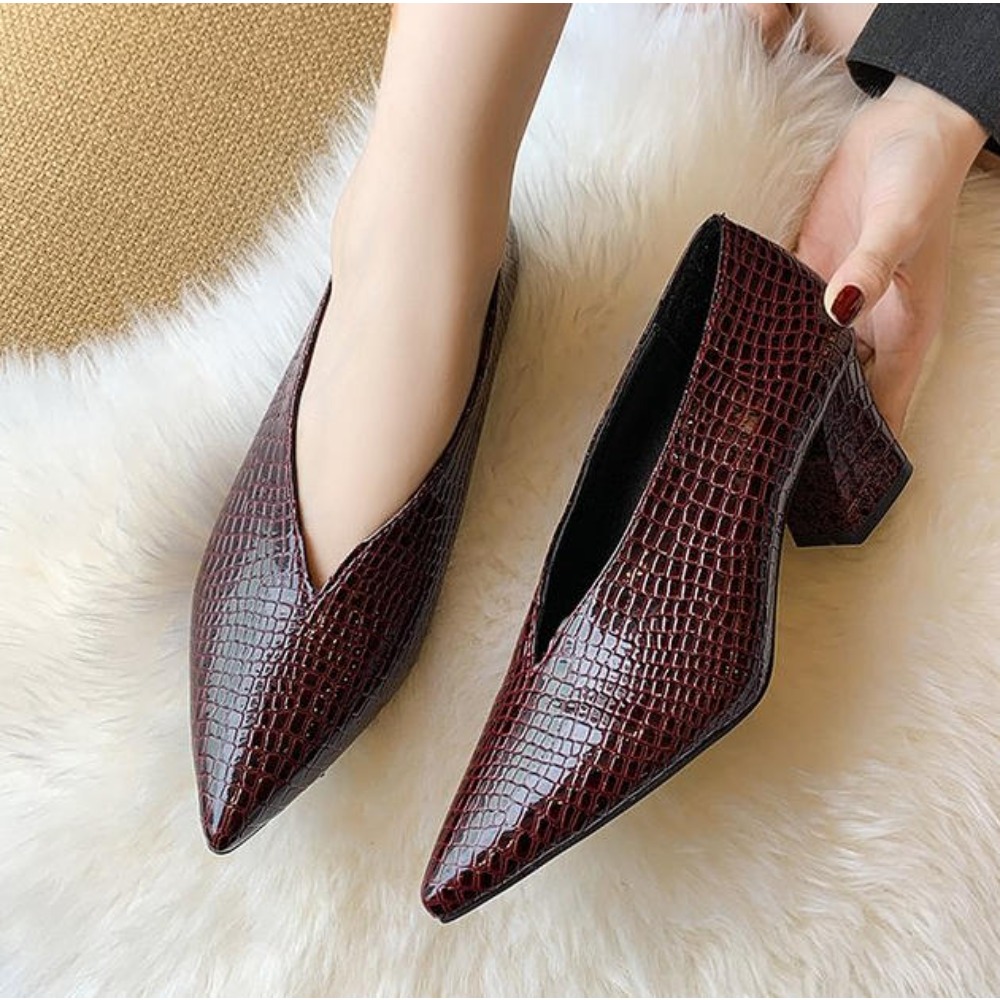 Vintage Fashion Dresses - Zapatos de tacón grueso con punta