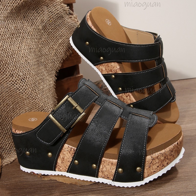 Vintage Outdoor Fashion - Sandalias de cuña vintage con correa