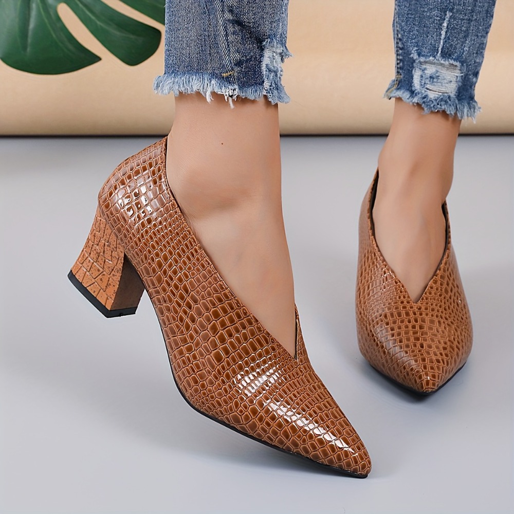 Zapatos de tacón grueso con pu - Vintage Fashion Dresses reseña y precio